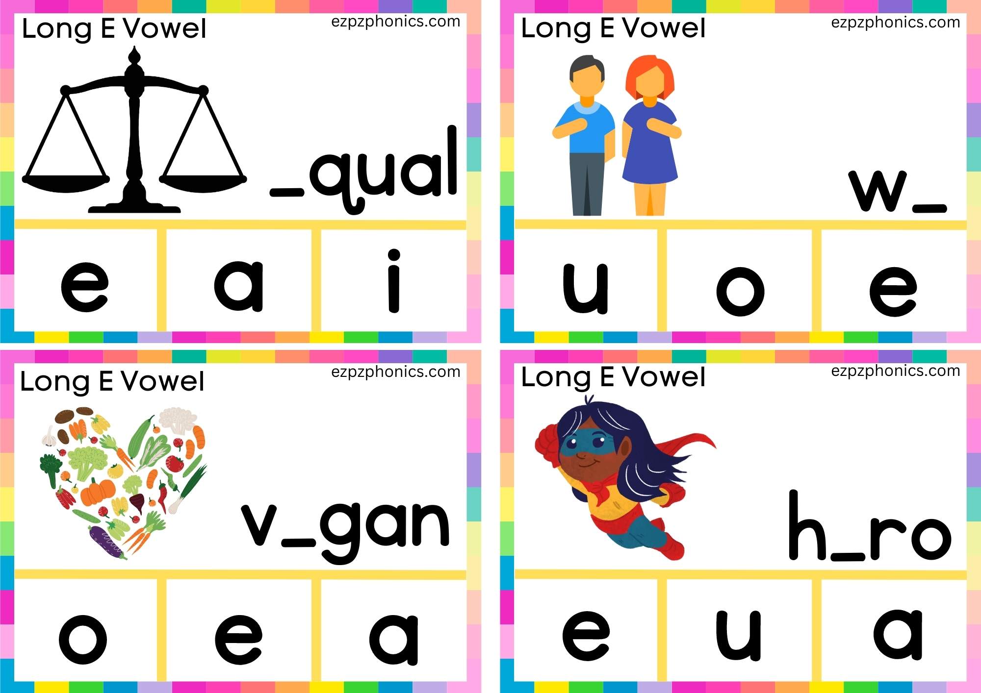 Finish the word and clip the correct letter Clip cards for long e vowel e words group 2
